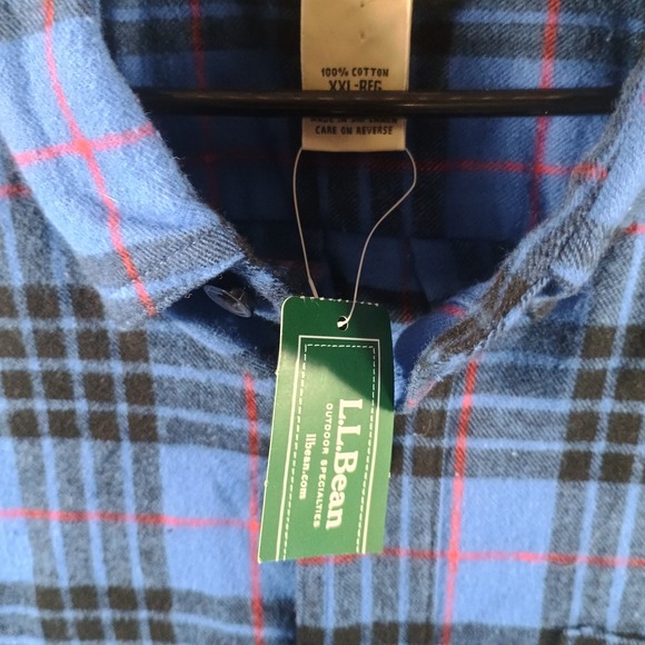 NWT LL Bean Scotch Plaid Flannel Morgan Mens XXL Slim Fit Blue Outdoors - Picture 4 of 8